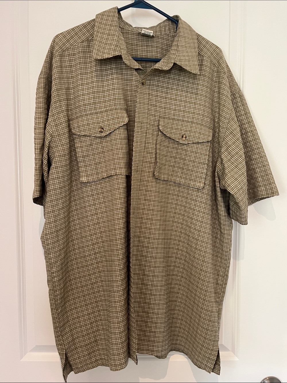 L.L. Bean Olive-Tone Plaid Short-Sleeve Shirt
